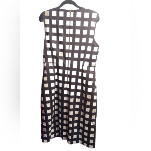 Kate Spade Black and Cream Grid printed cotton blend Trendy Style Midi Dress 14 - Picture 3 of 5
